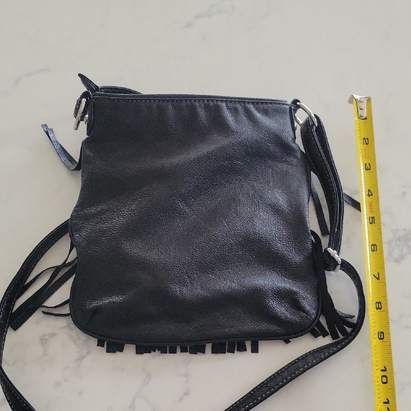 Black Fringe Crossbody Bag with Red and White Accents - Picture 3 of 5